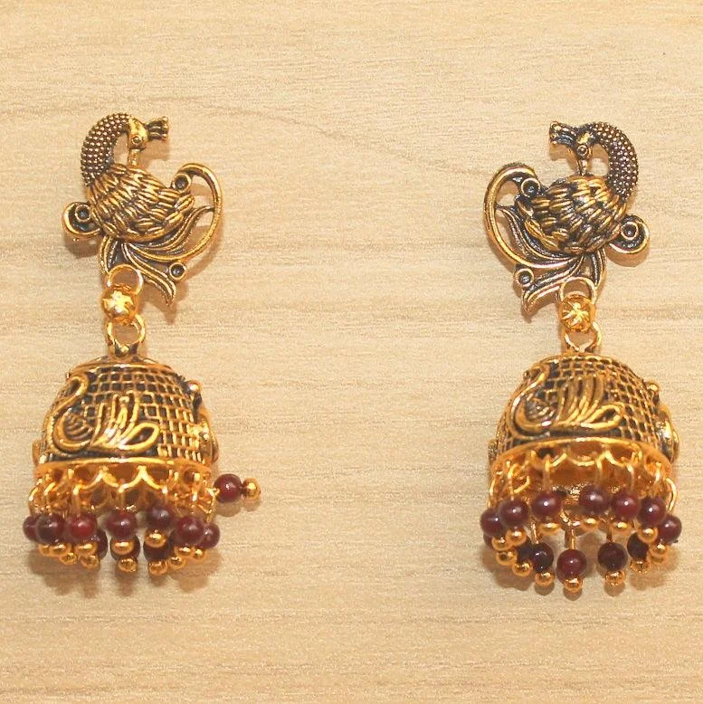 Chic hoop earrings for stylish women -Meenakari Jhumka Earrings Maroon