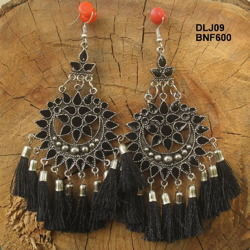 Gold ear cuffs for a bold fashion statement -Meenakari Tassel Dangler Earring Black