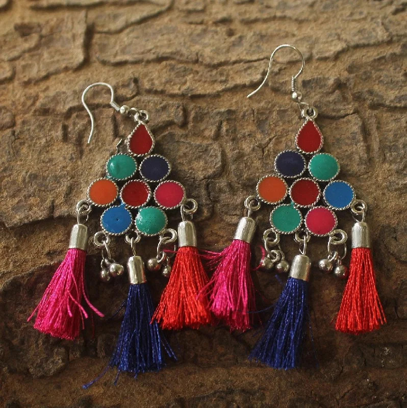 Trendy drop earrings for modern outfits -Meenakari Tassel Earring Multicolor