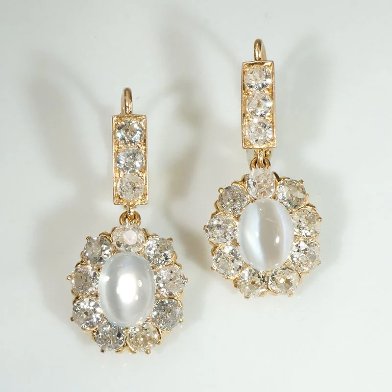 Sparkling crystal earrings for special occasions -Mesmeric Moonstone & Diamond Edwardian Earrings