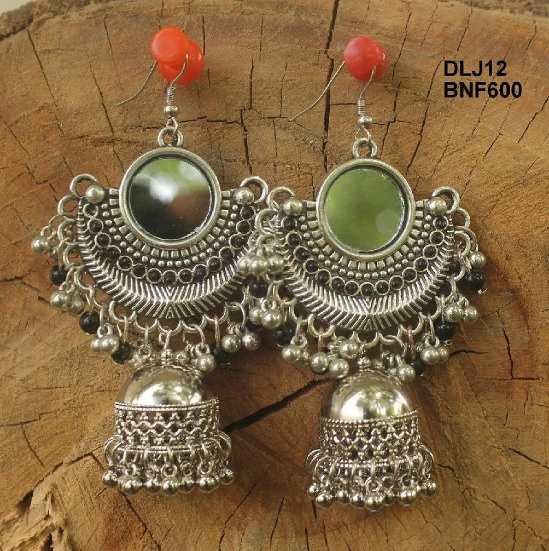 Artistic pearl earrings for creative style -Mirror Jhumka Earring Silver