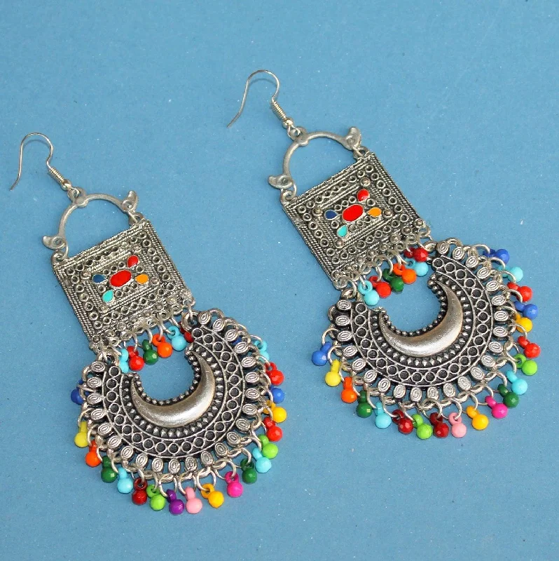 Crystal and pearl earrings for glamorous events -Multicolor German Silver Afghani Earrings