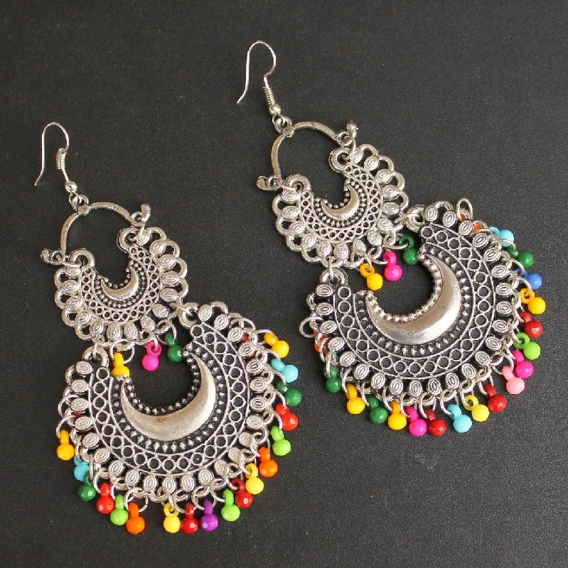 Handmade silver earrings for unique designs -Multicolor German Silver Afghani Earrings