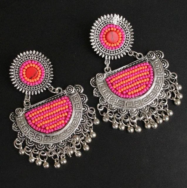 Sparkling pearl earrings for glamorous appeal -Pink German Silver Afghani Earrings