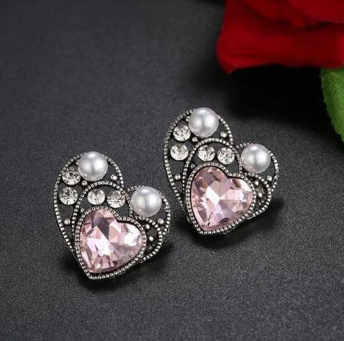 Diamond drop earrings for luxurious appeal -Platinum Plated Crystal Elements Heart Shaped Earrings