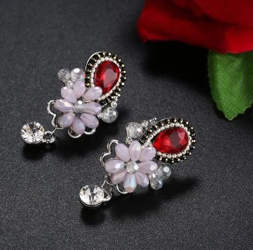 Geometric earrings for modern style -Platinum Plated Floral Drop Earrings