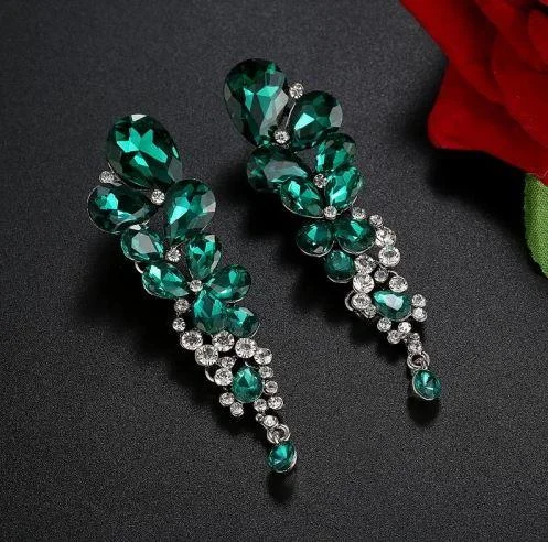 Artistic pearl earrings for creative style -Platinum Plated Handcrafted Green Drop Earrings