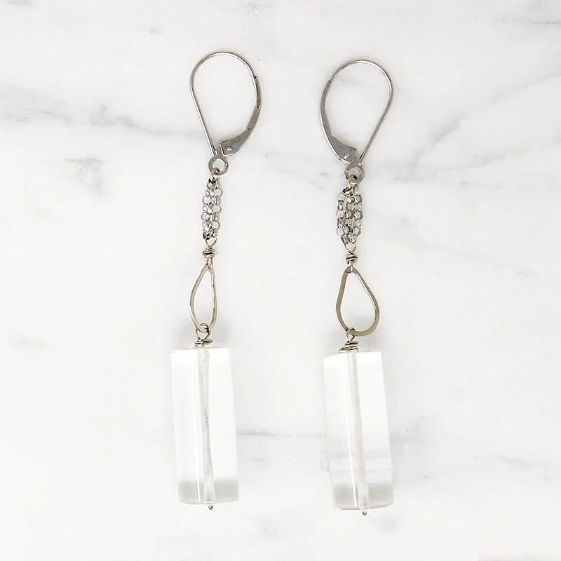 Unique designer earrings for standout outfits -Quartz Crystal Cylinders & White Gold Earrings by brunet