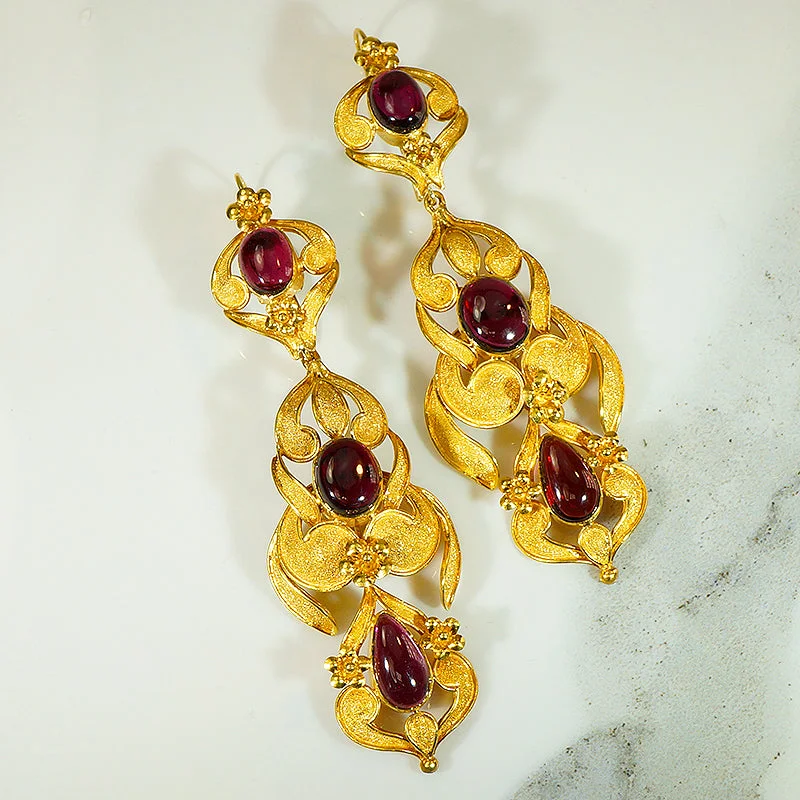 Chic hoop earrings for stylish women -Rare and Stunning High Karat Gold and Garnet Earrings