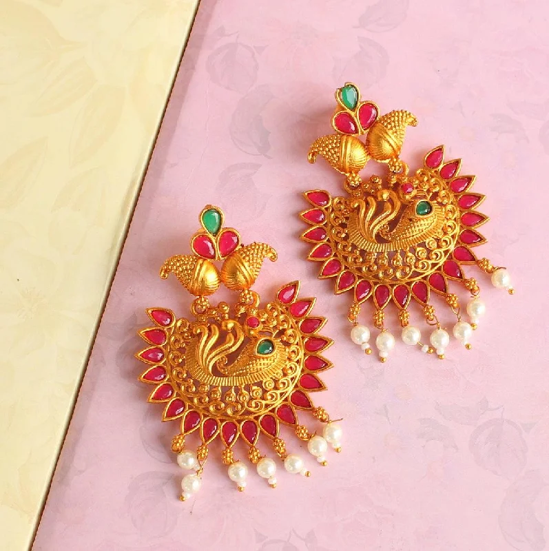 Luxury earrings with colored stones for opulent looks -Sanskriti Temple Matte Earring