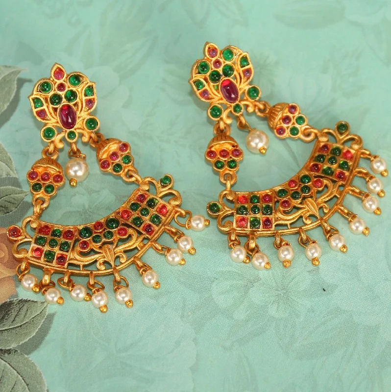 Elegant gold drop earrings for sophisticated style -Sanskriti Temple Matte Earring