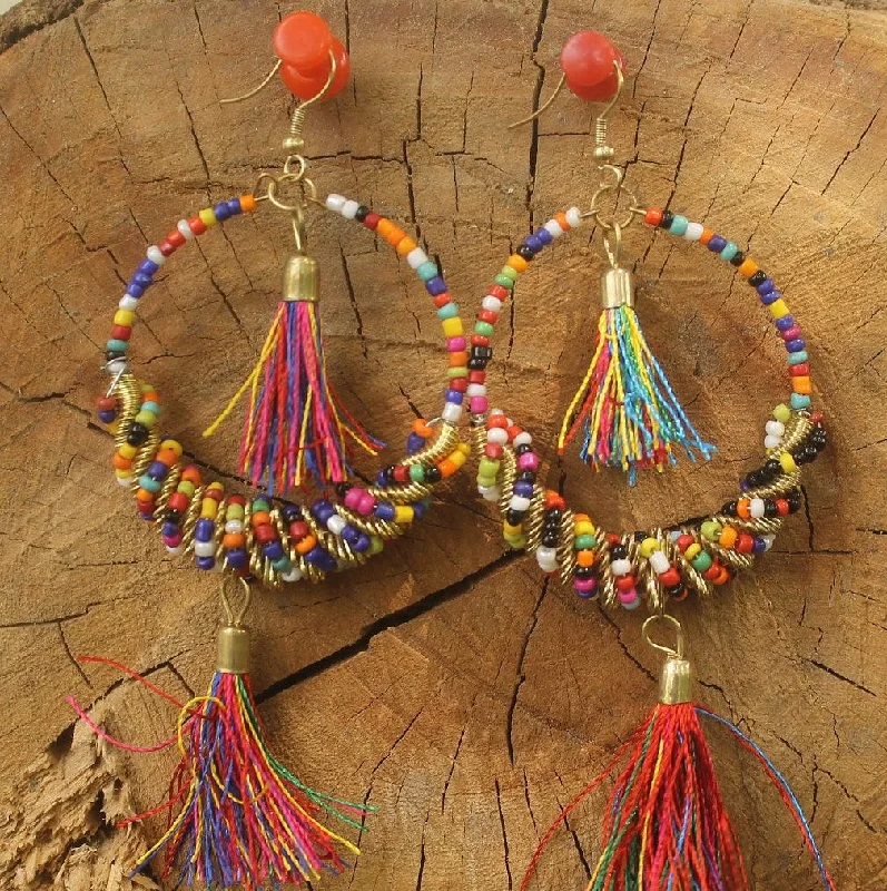 Elegant long drop earrings for formal wear -Seed Beads Tassel Earring Multicolor