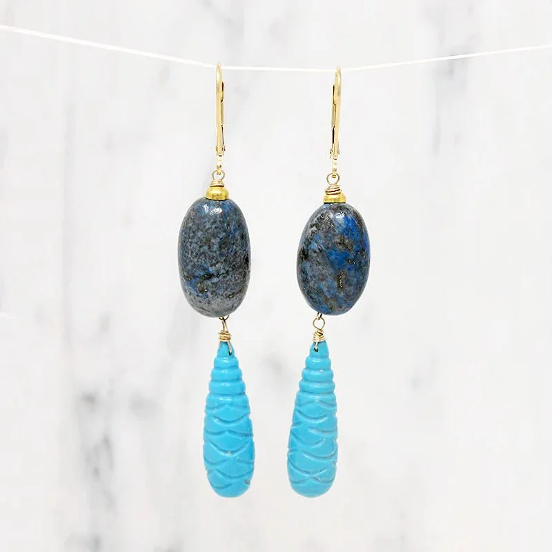 Geometric silver earrings for edgy fashion -Shades of Blue Turquoise & Sodalite Earrings by brunet