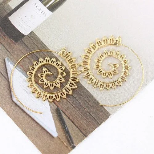 Chic long silver earrings for sophisticated looks -Spiral Gold Plated Circular Drop Earrings