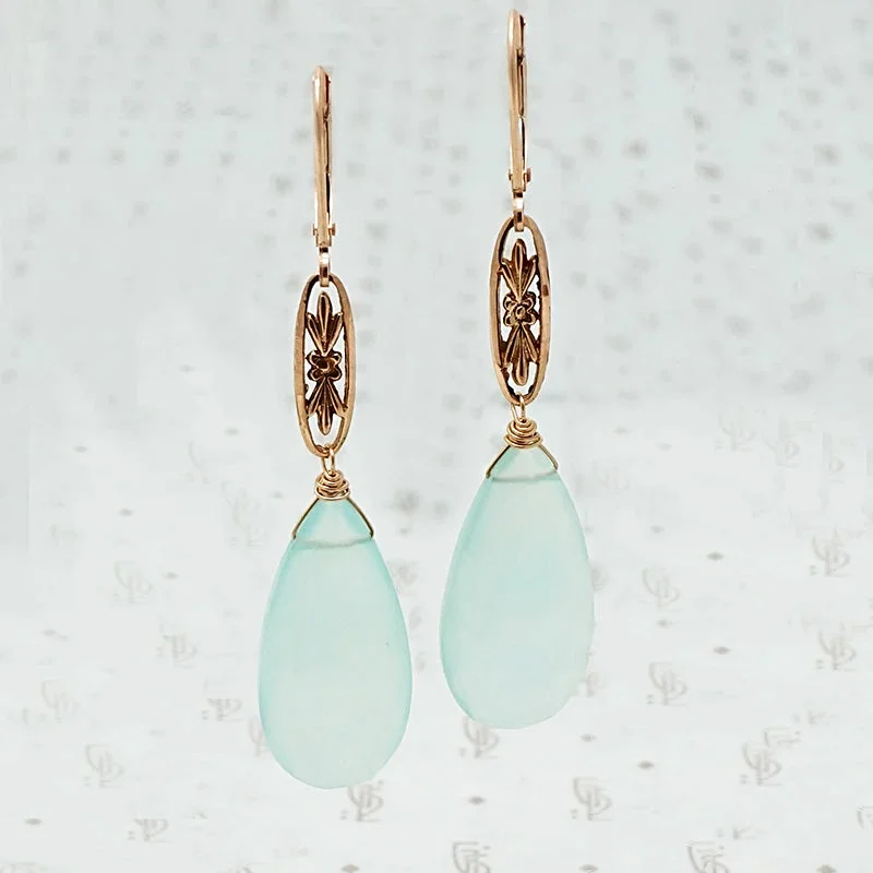 Crystal dangle earrings for glamorous appeal -Marché Pendant Drop Earrings in Rose Gold with Chalcedony by brunet