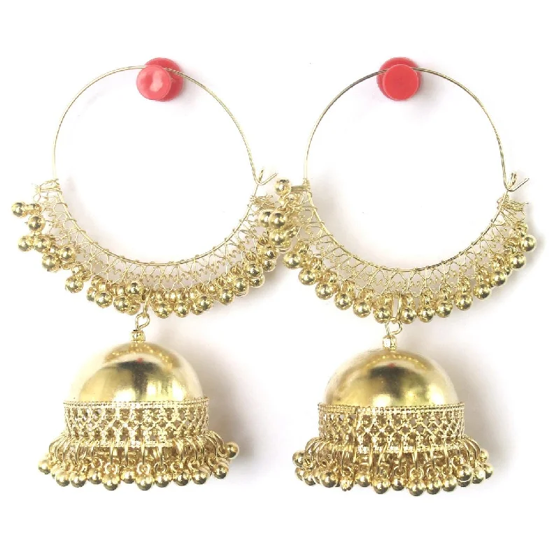 Gold leaf earrings for nature-inspired fashion -Trendy Gold Plated Jhumka Hoop Earring For Girls And Women