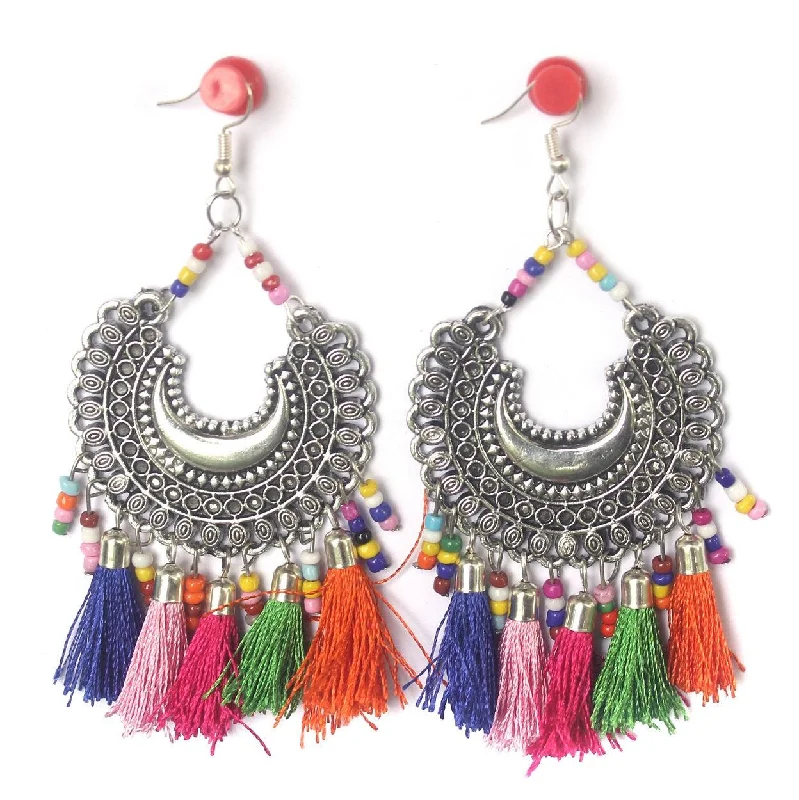 Stylish ear cuffs for unique accessories -Trendy Tassel Chandbali Earring Multicolor