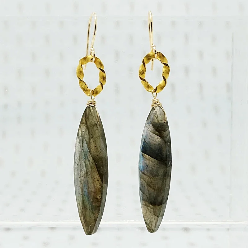 Simple hoop earrings for casual elegance -Twisted O Labradorite Ear Drops by brunet