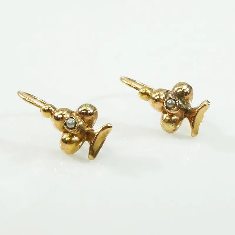 Luxury pearl earrings for high-end occasions -Wee French "Clubs" Earbobs in Gold & Pearls