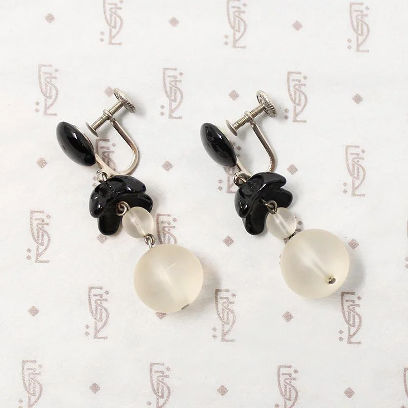 Luxury pearl earrings for high-end occasions -West German Black & White Glass Dangle Earrings